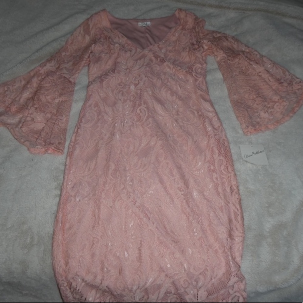 Pretty long sleeve pink laced dress